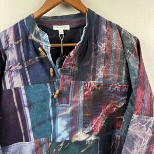NWT Earthbound Trading Dyed Patchwork Pullover Men Medium Toggle Henley Canvas